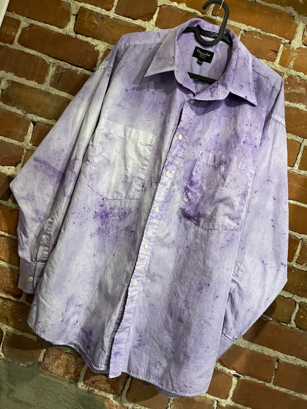 Vintage Christian Dior Splatter Dyed 100% Cotton Long Sleeve Button Up